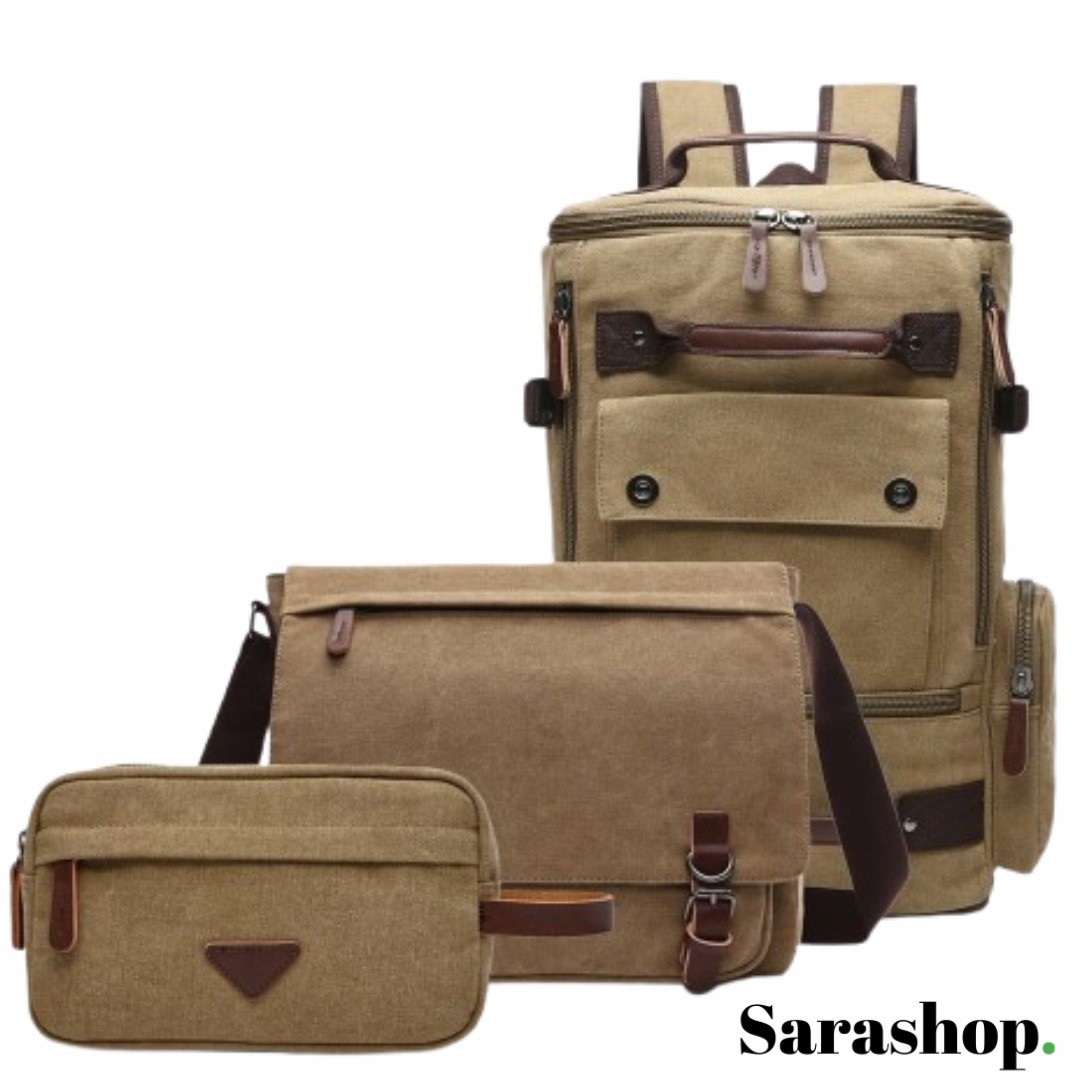 Ensemble 3-en-1 en Toile Résistante – Sac à Dos, Bandoulière & Trousse