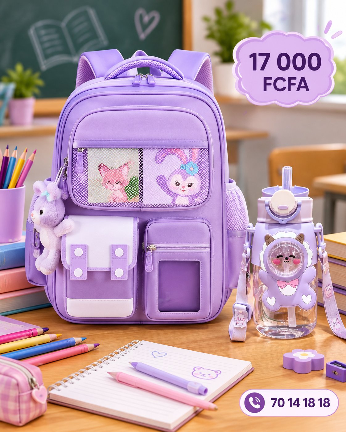 Ensemble Kids Premium : Le Grand Sac Scolaire & sa Gourde