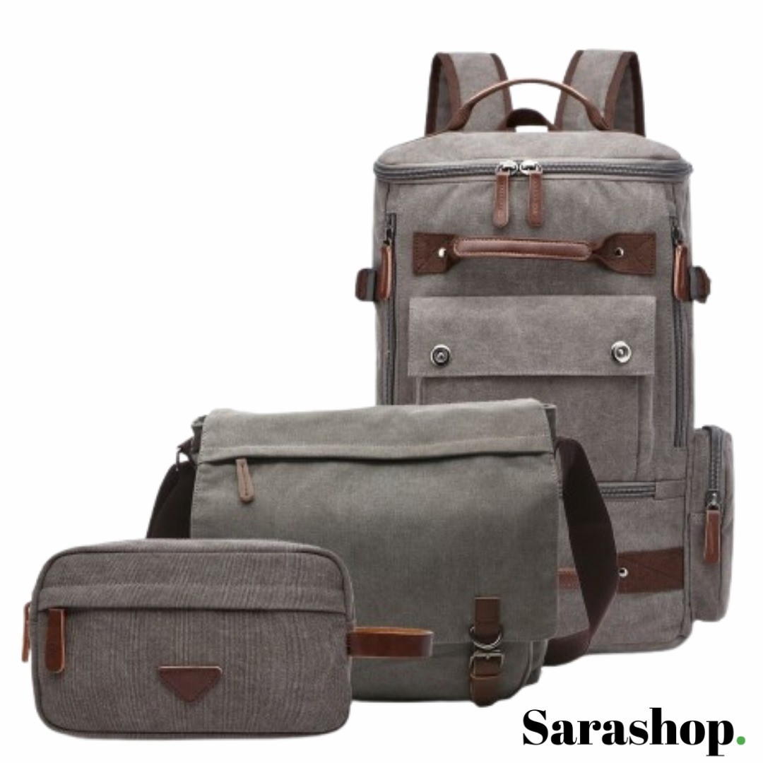 Ensemble 3-en-1 en Toile Résistante – Sac à Dos, Bandoulière & Trousse