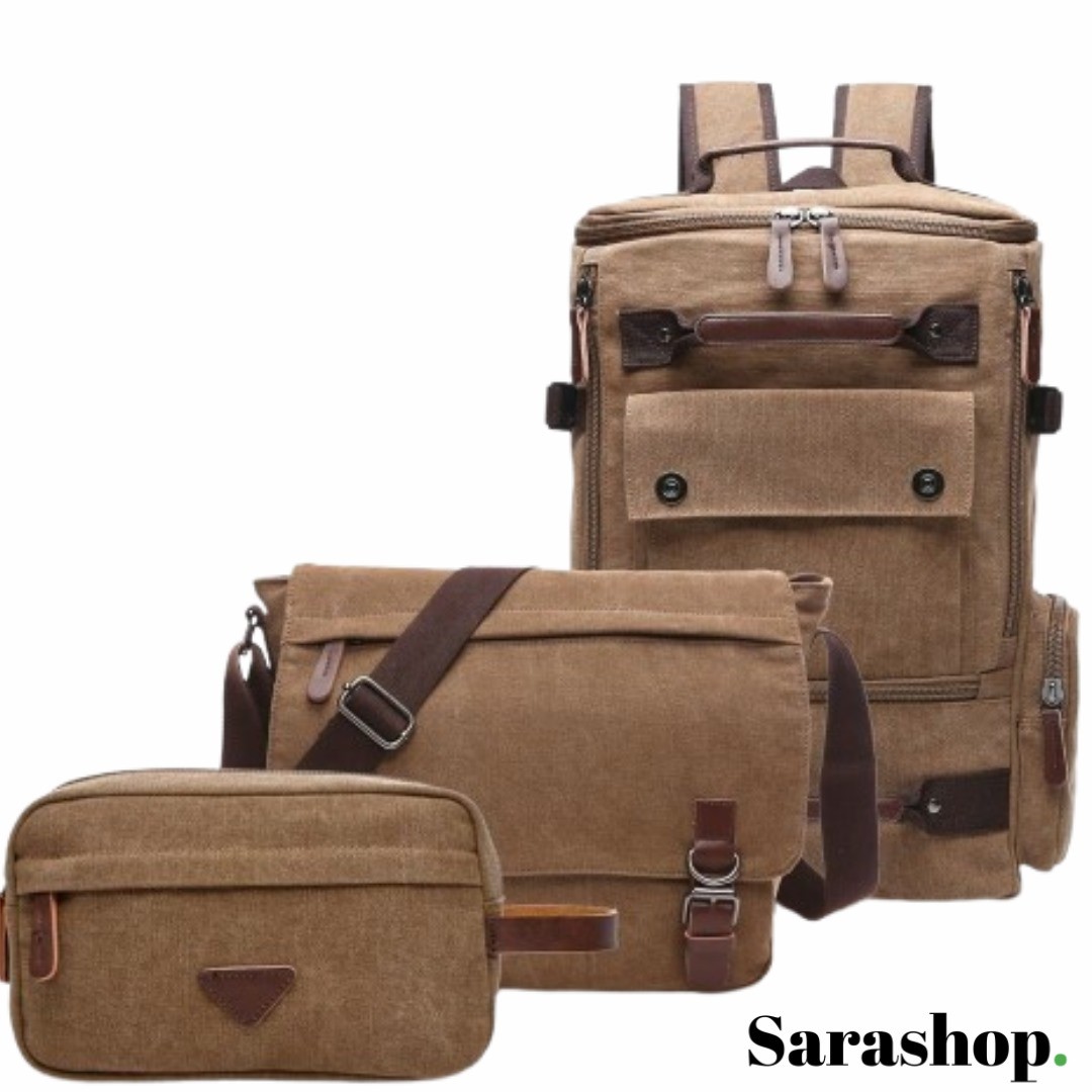 Ensemble 3-en-1 en Toile Résistante – Sac à Dos, Bandoulière & Trousse