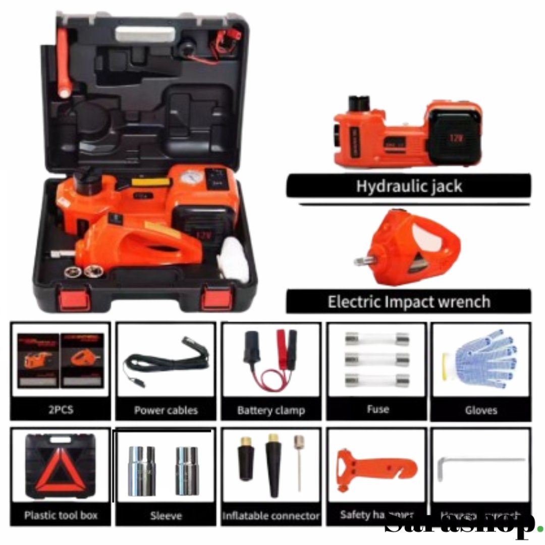 Kit Cric Électrique 5T Multifonction – cric, clé à choc et gonfleur pour voiture