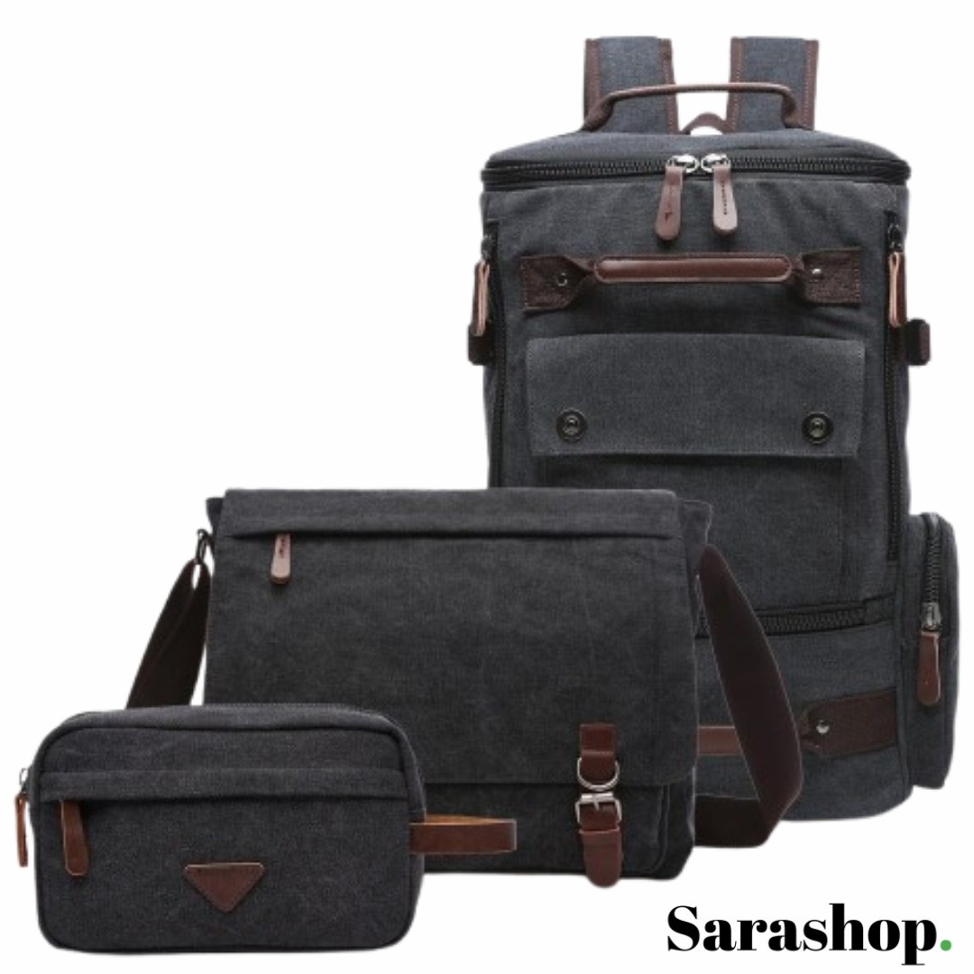 Ensemble 3-en-1 en Toile Résistante – Sac à Dos, Bandoulière & Trousse