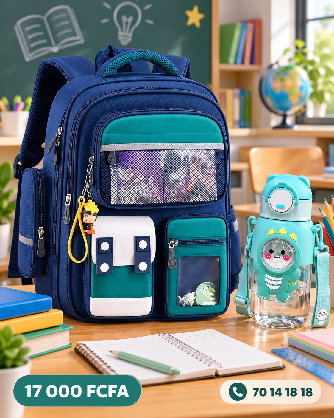 Ensemble Kids Premium : Le Grand Sac Scolaire & sa Gourde